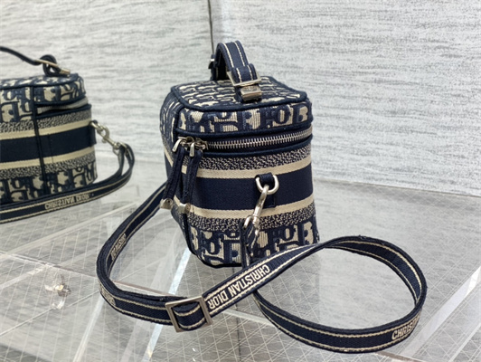 CD Small TRAVEL VANITY CASE Dior Oblique Jacquard Blue