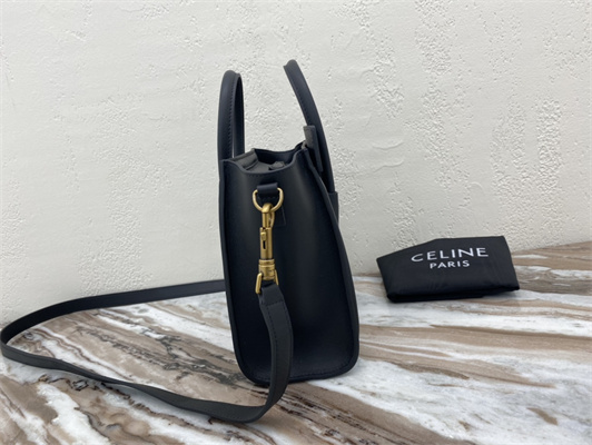 Celine Nano Luggage Bag In Black Smooth Calfskin Gold Tone Metal