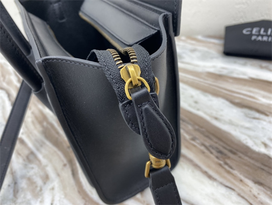 Celine Nano Luggage Bag In Black Smooth Calfskin Gold Tone Metal