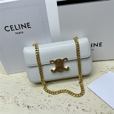 Celine Chain Shoulder Bag Cuir Triomphe In Shiny Calfskin White
