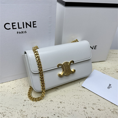 Celine Chain Shoulder Bag Cuir Triomphe In Shiny Calfskin White