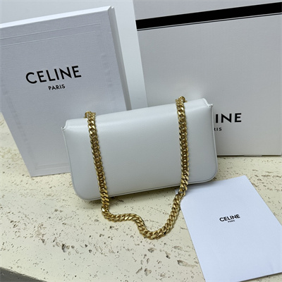 Celine Chain Shoulder Bag Cuir Triomphe In Shiny Calfskin White