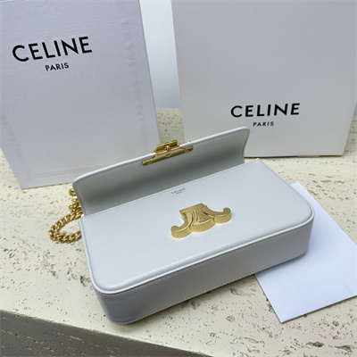 Celine Chain Shoulder Bag Cuir Triomphe In Shiny Calfskin White