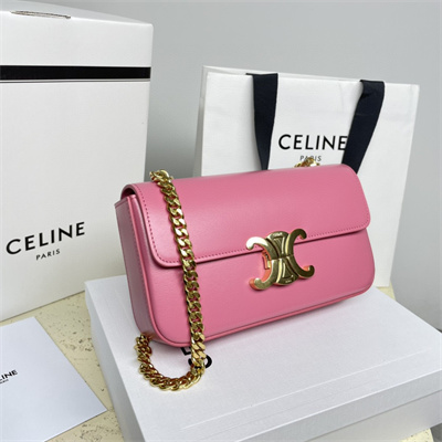 Celine Chain Shoulder Bag Cuir Triomphe In Shiny Calfskin Pink