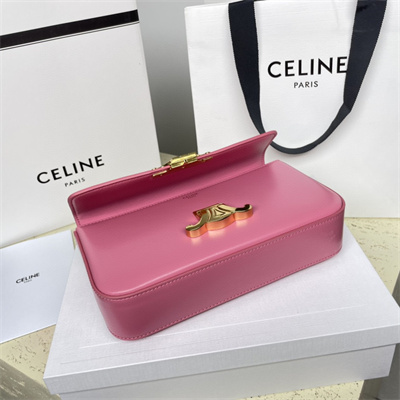 Celine Chain Shoulder Bag Cuir Triomphe In Shiny Calfskin Pink