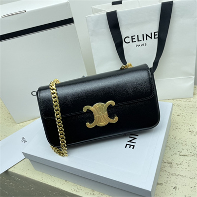 Celine Chain Shoulder Bag Cuir Triomphe In Shiny Calfskin Black