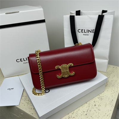 Celine Chain Shoulder Bag Cuir Triomphe In Shiny Calfskin Bordeaux