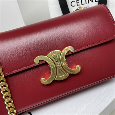 Celine Chain Shoulder Bag Cuir Triomphe In Shiny Calfskin Bordeaux