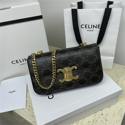 Celine Chain Shoulder Bag Claude In Triomphe Canvas Tan
