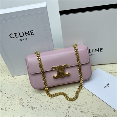 Celine Chain Shoulder Bag Cuir Triomphe In Shiny Calfskin Light Pink