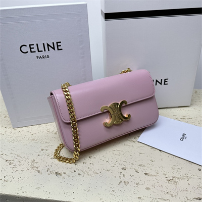 Celine Chain Shoulder Bag Cuir Triomphe In Shiny Calfskin Light Pink