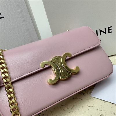 Celine Chain Shoulder Bag Cuir Triomphe In Shiny Calfskin Light Pink