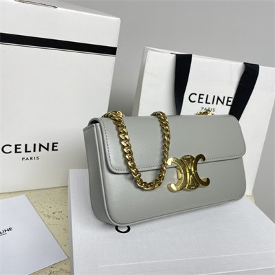 Celine Chain Shoulder Bag Cuir Triomphe In Shiny Calfskin Light Grey
