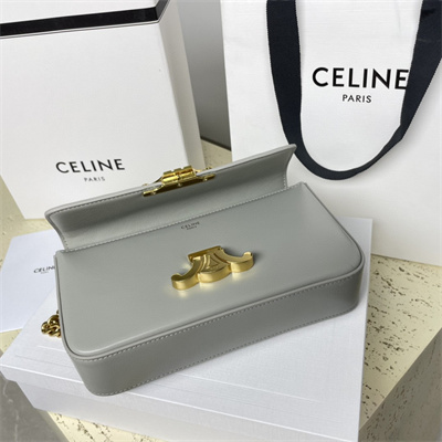 Celine Chain Shoulder Bag Cuir Triomphe In Shiny Calfskin Light Grey