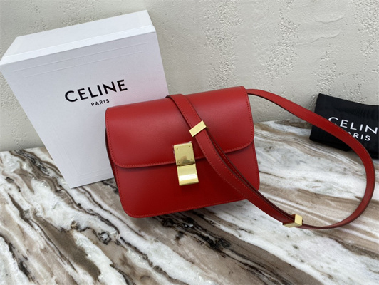 Celine Teen Classic Box Bag In Red Box Calfskin Leather
