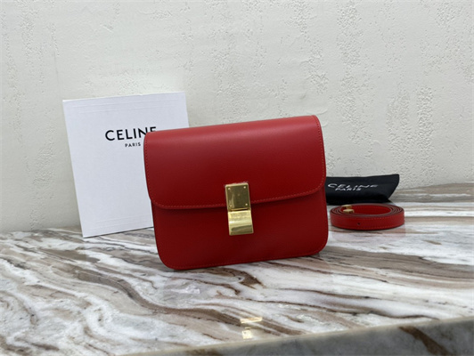 Celine Teen Classic Box Bag In Red Box Calfskin Leather