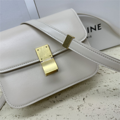 Celine Teen Classic Box Bag In Chalk Box Calfskin Leather