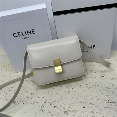 Celine Teen Classic Box Bag In Chalk Box Calfskin Leather
