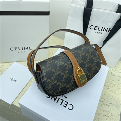 Celine Clutch on Strap Tabou In Triomphe Canvas and Calfskin Tan