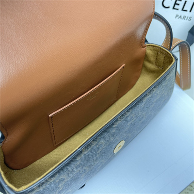 Celine Clutch on Strap Tabou In Triomphe Canvas and Calfskin Tan