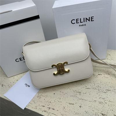 Celine Classique Triomphe Bag In Shiny Calfskin White Color
