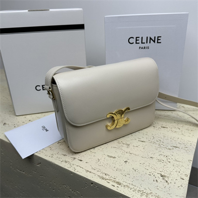 Celine Classique Triomphe Bag In Shiny Calfskin White Color