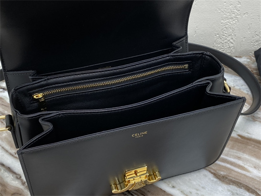 Celine Classique Triomphe Bag In Shiny Calfskin Black Color