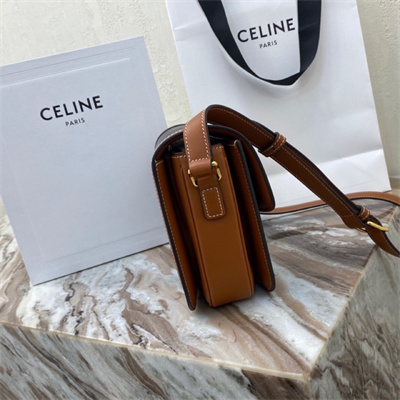 Celine Classique Triomphe Bag In Triomphe Canvas and Calfskin Tan