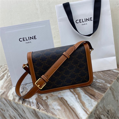 Celine Classique Triomphe Bag In Triomphe Canvas and Calfskin Tan