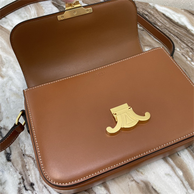 Celine Classique Triomphe Bag In Shiny Calfskin Brown Color