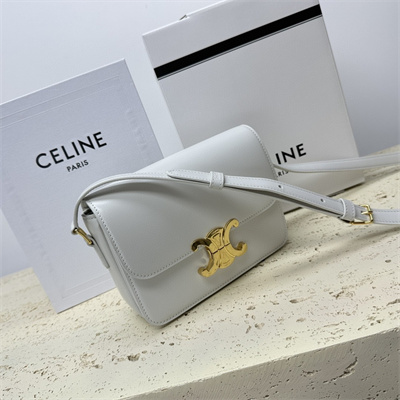Celine Teen Triomphe Bag In Shiny Calfskin White Color