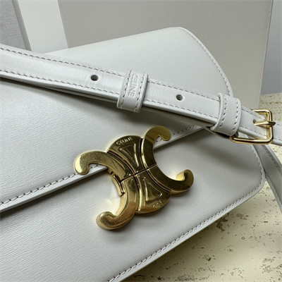 Celine Teen Triomphe Bag In Shiny Calfskin White Color