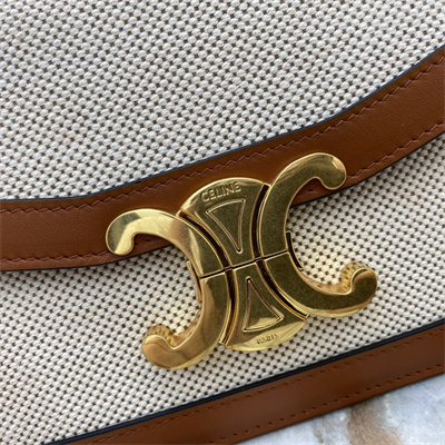 Celine Teen Triomphe Bag In Textile  and Calfskin Nature/Tan