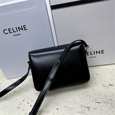 Celine Teen Triomphe Bag In Shiny Calfskin Black Color
