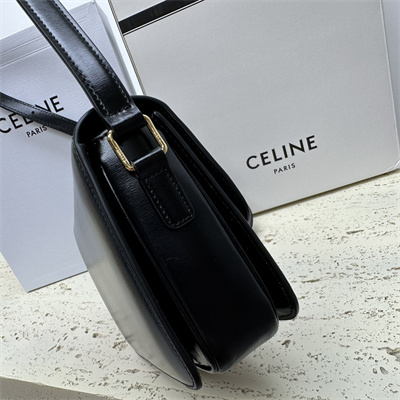 Celine Teen Triomphe Bag In Shiny Calfskin Black Color