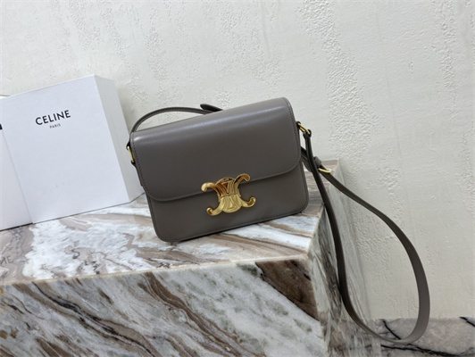 Celine Teen Triomphe Bag In Shiny Calfskin Grey Color