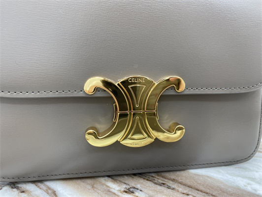 Celine Teen Triomphe Bag In Shiny Calfskin Grey Color