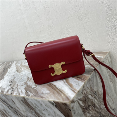 Celine Teen Triomphe Bag In Shiny Calfskin Bordeaux Color