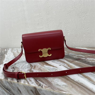 Celine Teen Triomphe Bag In Shiny Calfskin Bordeaux Color