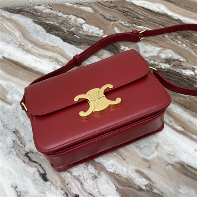 Celine Teen Triomphe Bag In Shiny Calfskin Bordeaux Color