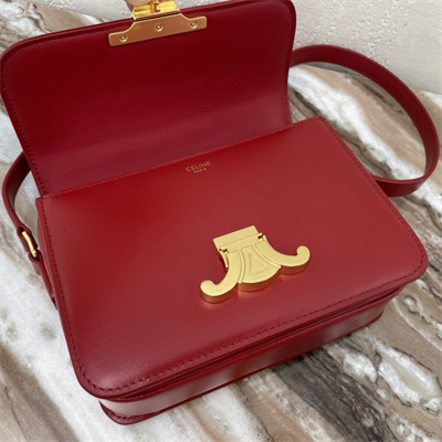Celine Teen Triomphe Bag In Shiny Calfskin Bordeaux Color