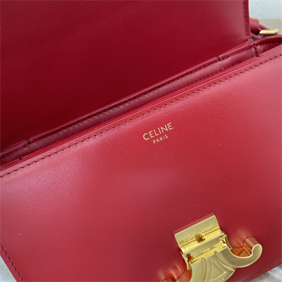 Celine Teen Triomphe Bag In Shiny Calfskin Bordeaux Color