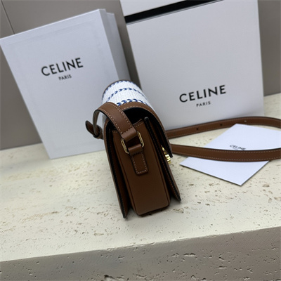 Celine Teen Triomphe Bag In Textile  and Calfskin White Blue/Tan