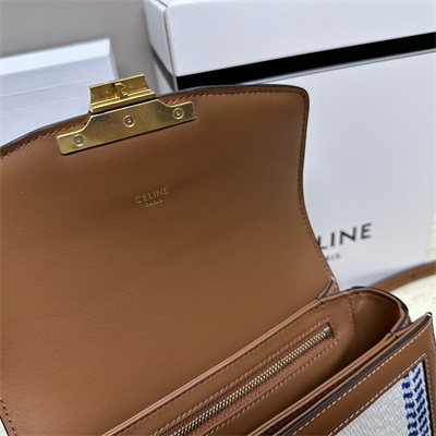 Celine Teen Triomphe Bag In Textile  and Calfskin White Blue/Tan