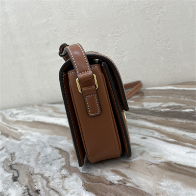 Celine Teen Triomphe Bag In Triomphe Canvas and Calfskin Tan