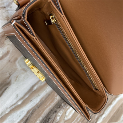 Celine Teen Triomphe Bag In Triomphe Canvas and Calfskin Tan