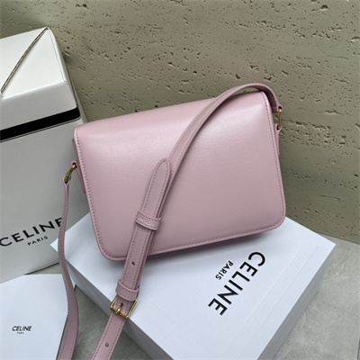 Celine Teen Triomphe Bag In Shiny Calfskin Pink Color