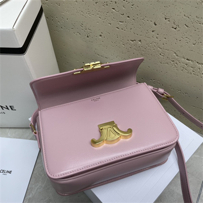 Celine Teen Triomphe Bag In Shiny Calfskin Pink Color