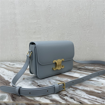 Celine Teen Triomphe Bag In Shiny Calfskin Blue Color