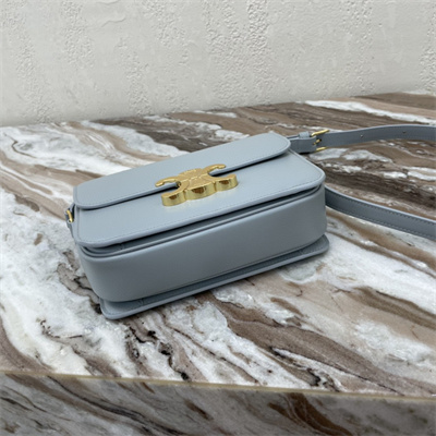 Celine Teen Triomphe Bag In Shiny Calfskin Blue Color